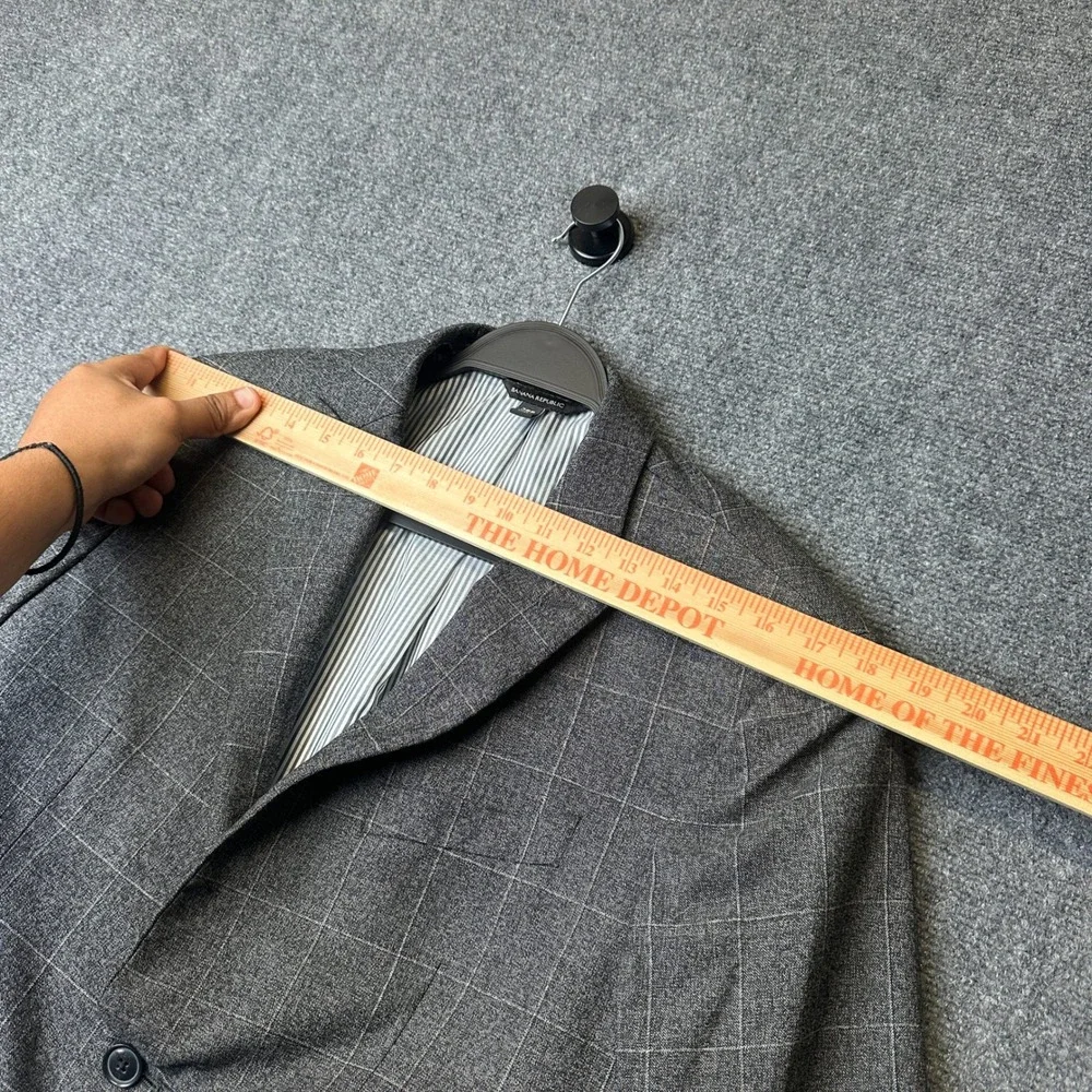 Banana Republic Blazer Mens 38S Gray Windowpane Wool Marzotto Italian Fabric